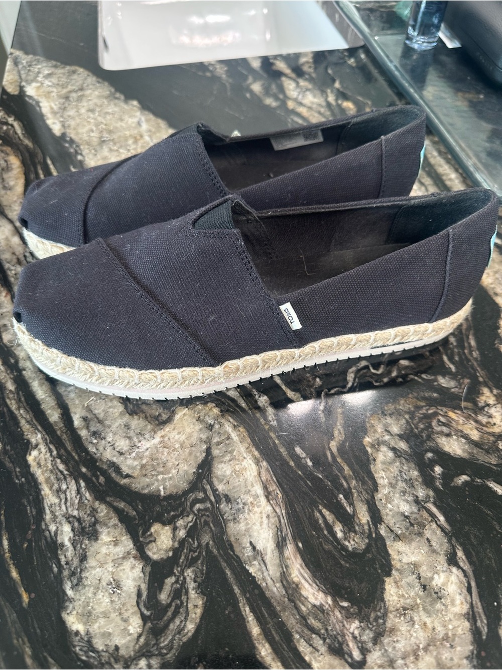 TOMS Black Canvas Espadrille-Style Slip-On Loafers